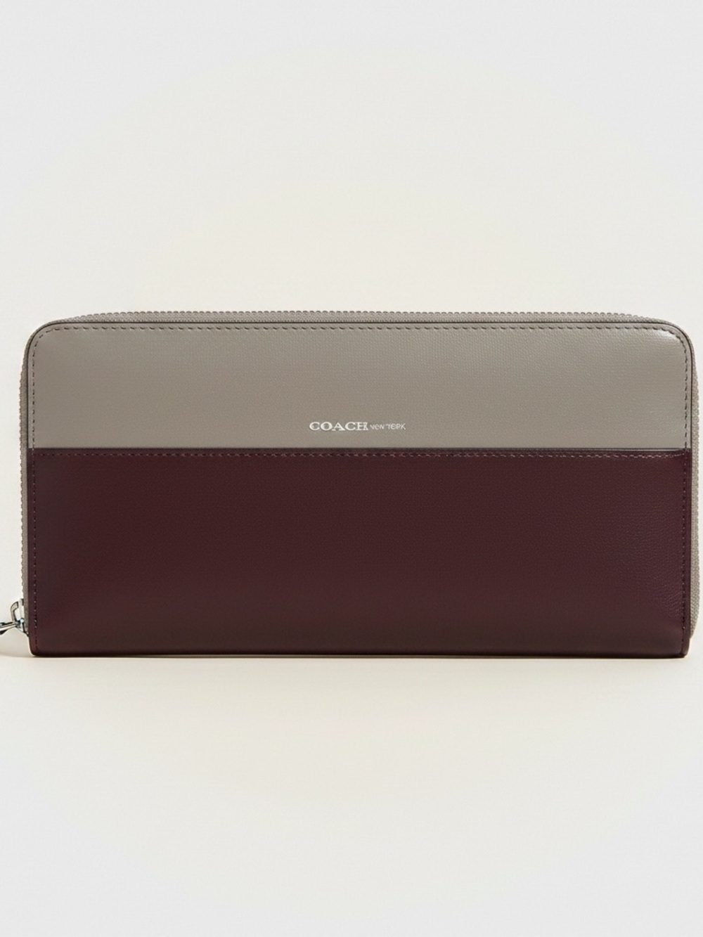 Coach Borough Color Block Napa Leather Zip Wallet - Taupe & Burgundy